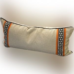 Jonathan Adler Lumbar Pillow with Black/White/Orange Embroidery and Down Insert